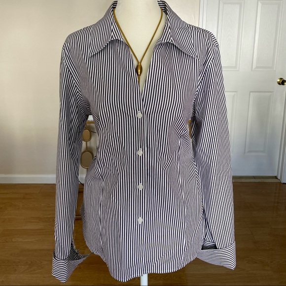 CALVIN KLEIN Women's White and Gray Striped shirt . - Picture 3 of 6